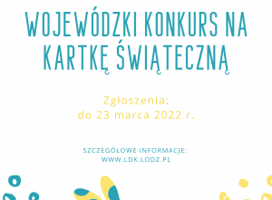 Napis niebieski na białym tle. na dole dwa niebiesko żółte zajączki.